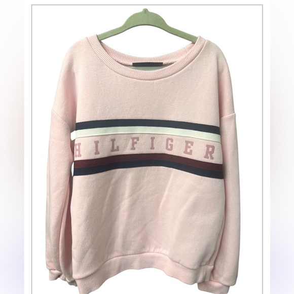 Tommy Hilfiger Kids Light Pink Striped Logo Sweatshirt size 6 - Picture 1 of 6